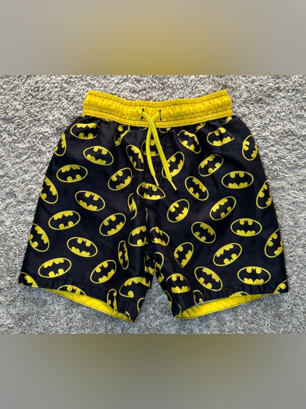 Batman Swim Trunks Boys 3T Black Yellow Logo Print Swim Shorts